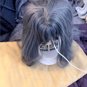Gray Long Layered Women's Wig with Bangs